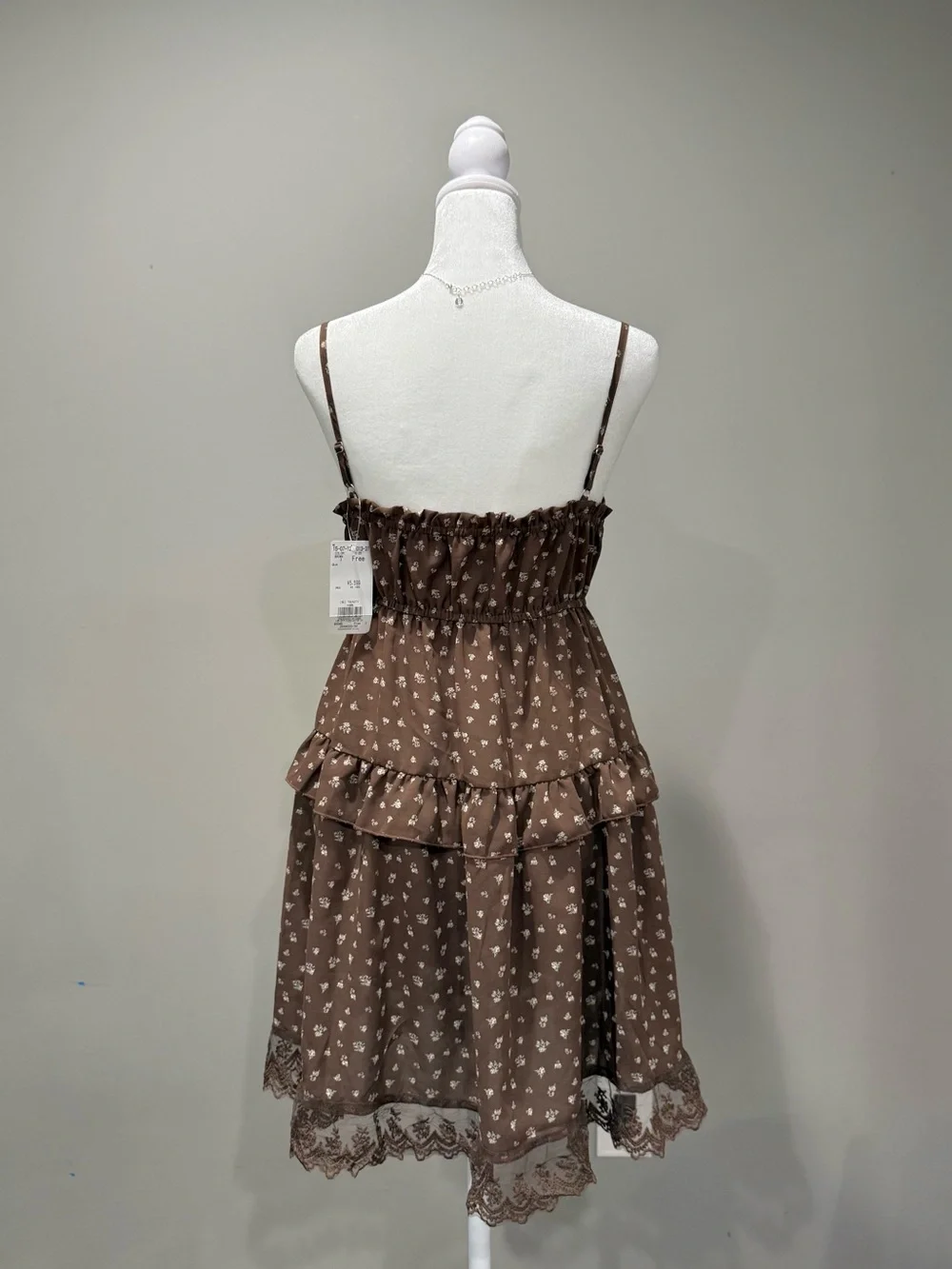 Brown Floral Lace Cottagecore Tiered Dress